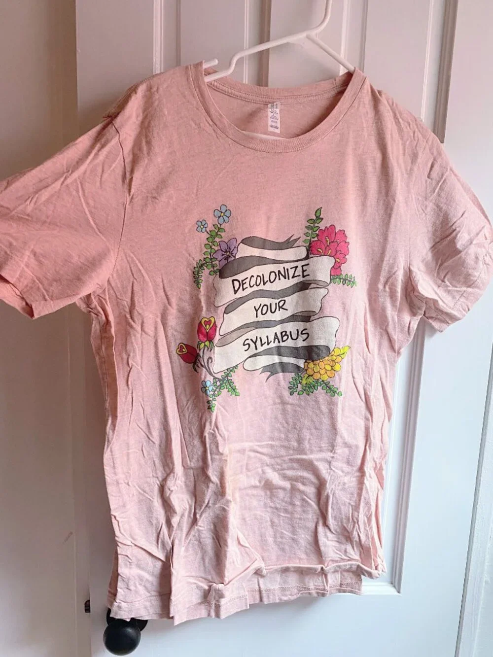 Decolonize Your Syllabus Pink T-Shirt Sz L